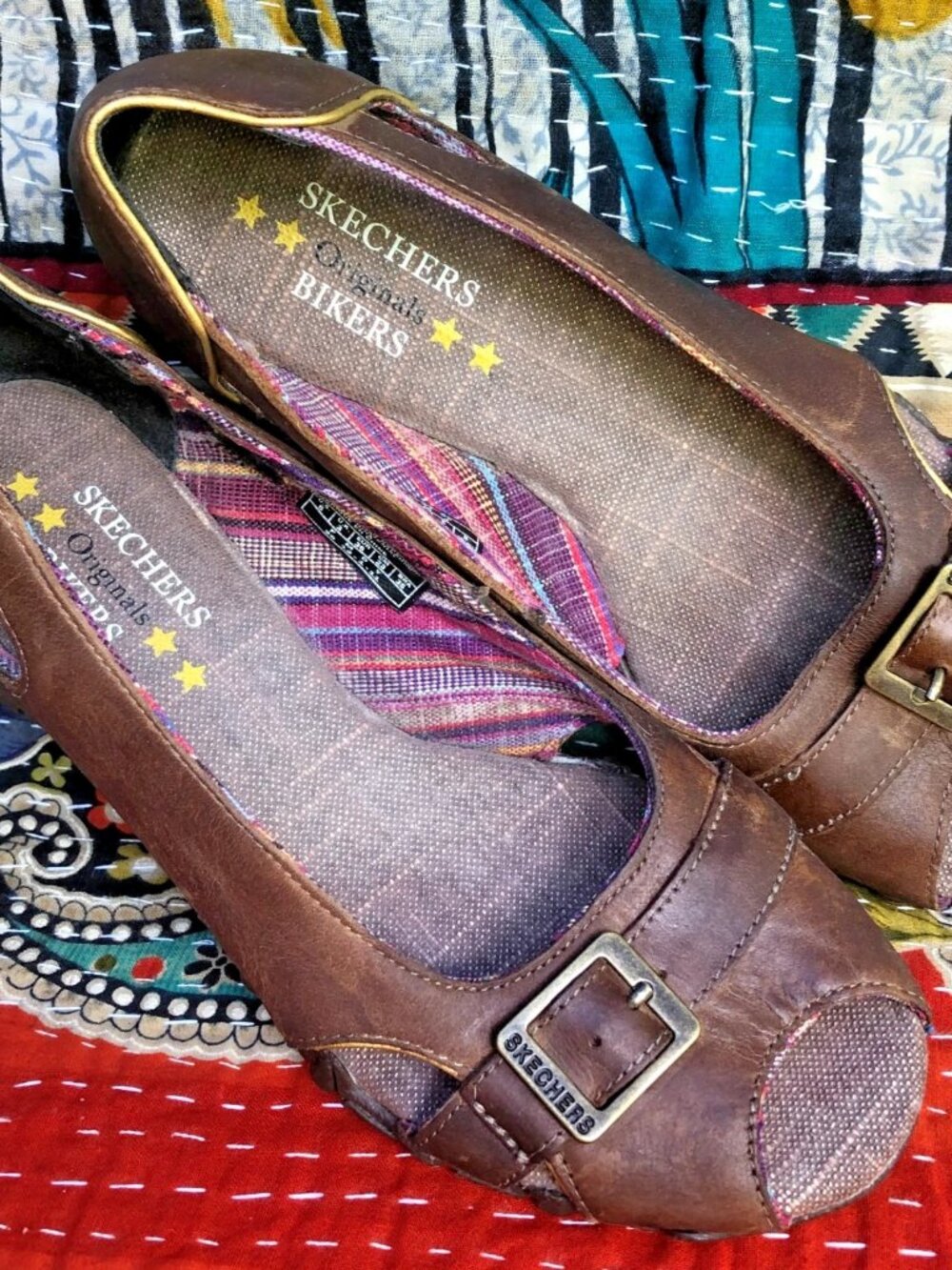 Vintage Skechers Originals Bikers 47092 Brown Leather Flats Womens US 6 Buckle